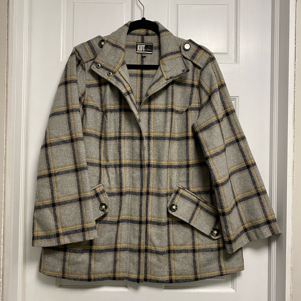 kut from the kloth Agatha Wool Blend Coat jacket plaid unlined zippered